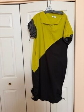 Colorblock Midi Dress in Chartreuse & Black - Women's